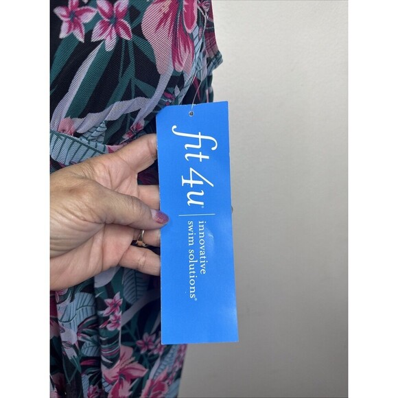 (L1) Fit 4 U Swimwear Mesh Flyaway Floral over Black 1-piece Sizes 22W,18w - Picture 7 of 11